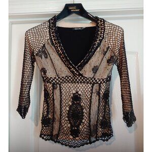 Black Crochet/Beaded Babydoll Y2k Top Dolce Cabo Rocker Metal Grunge Trash Goth